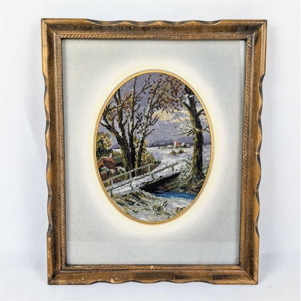 Vintage Petite Point Framed Picture 11" x 9"
