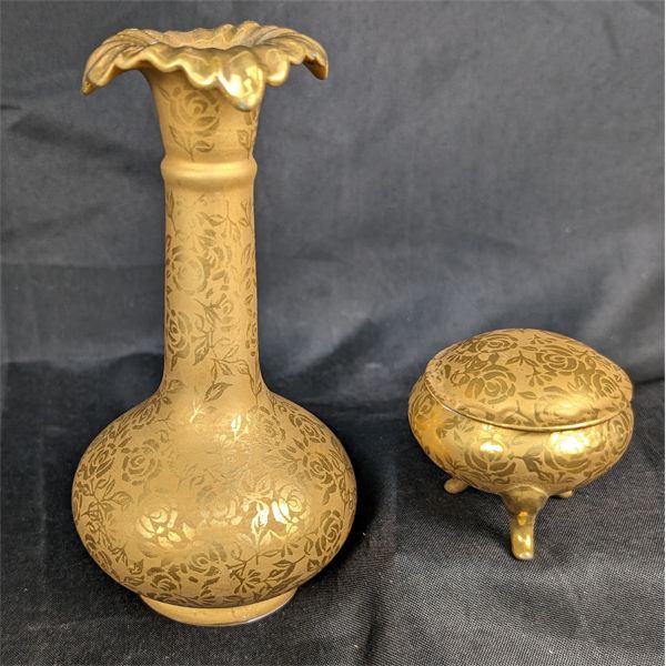 Vintage Saji Japan Fine China Vase & Trinket Jar 