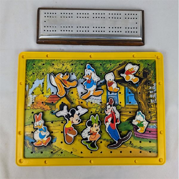 Arco Double Sided Mickey Mouse Peg Board and Vintage Cribbage Board