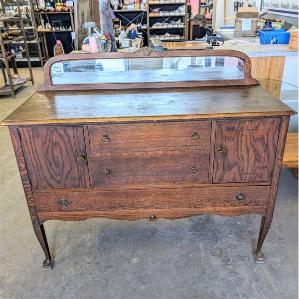 Vintage Solid Oak Wood Buffet Hutch 54" x 20" x 38"
