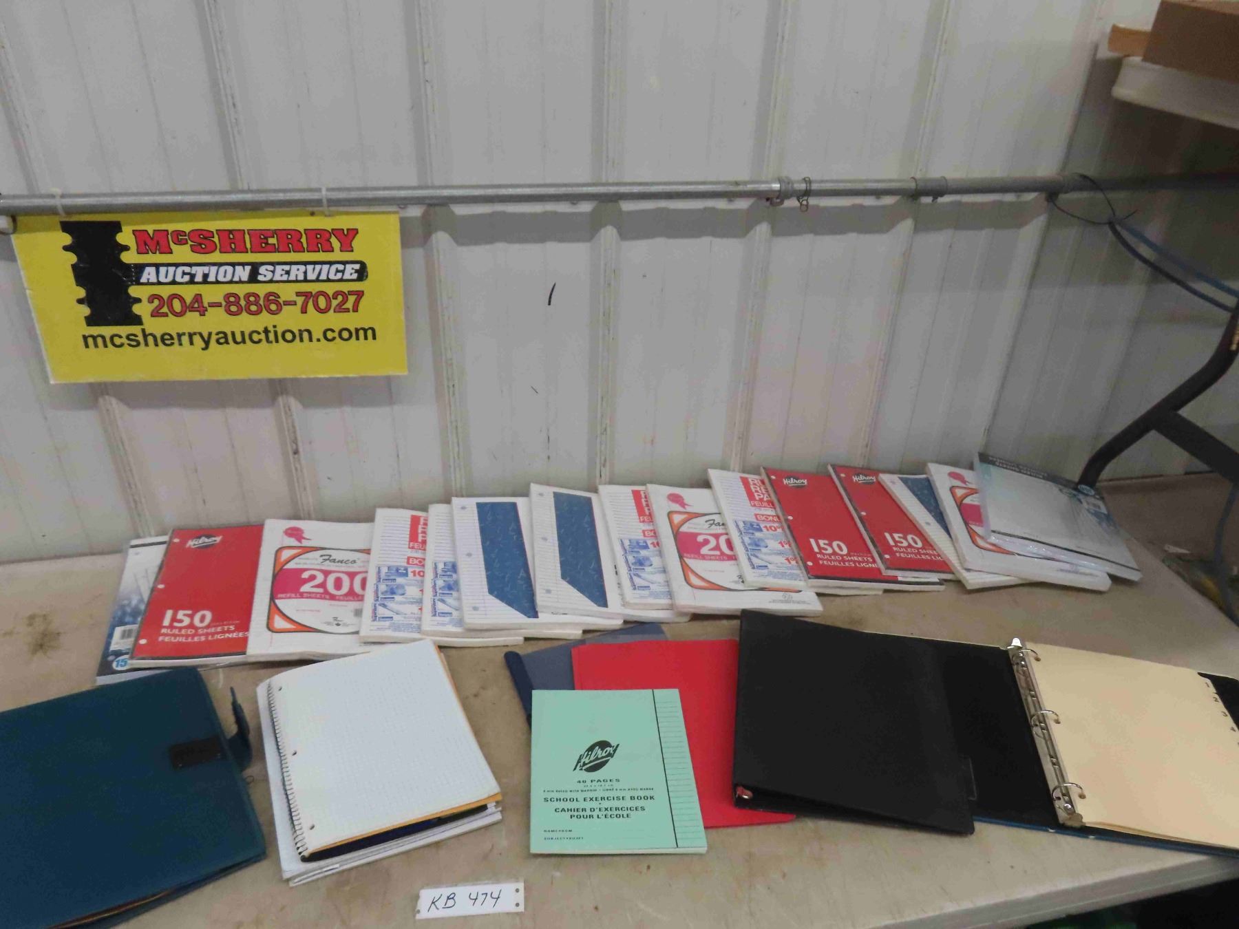 15 Bundles of New Lined Papers & Box of Misc. Binders/ Folders