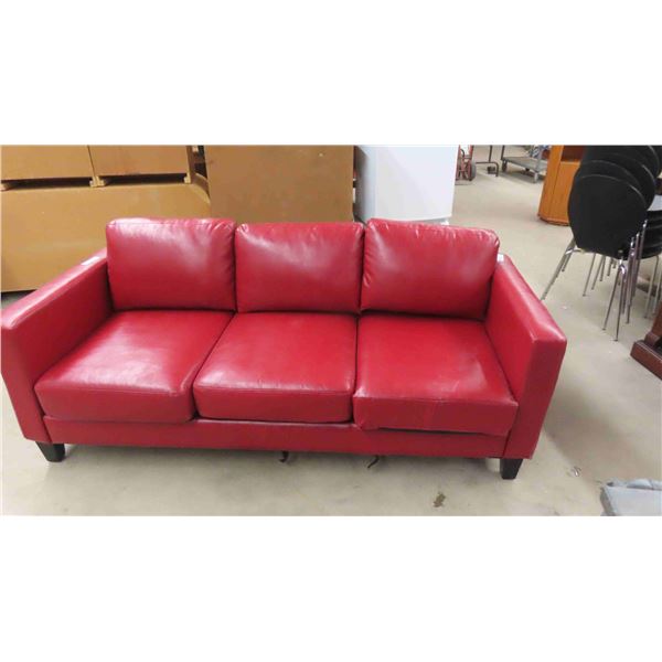 Leather/ Leather Style Red Couch 70" Wide