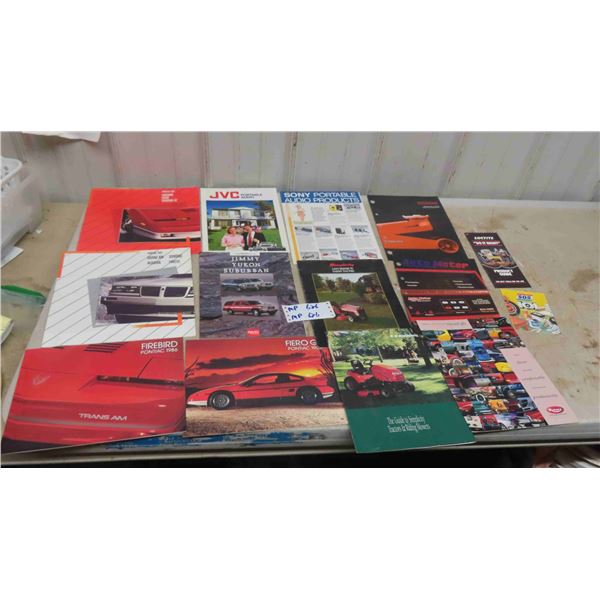 Sales Brochures ; Cars, Electronics, Small Engines, Firebird, Fiero, plus more