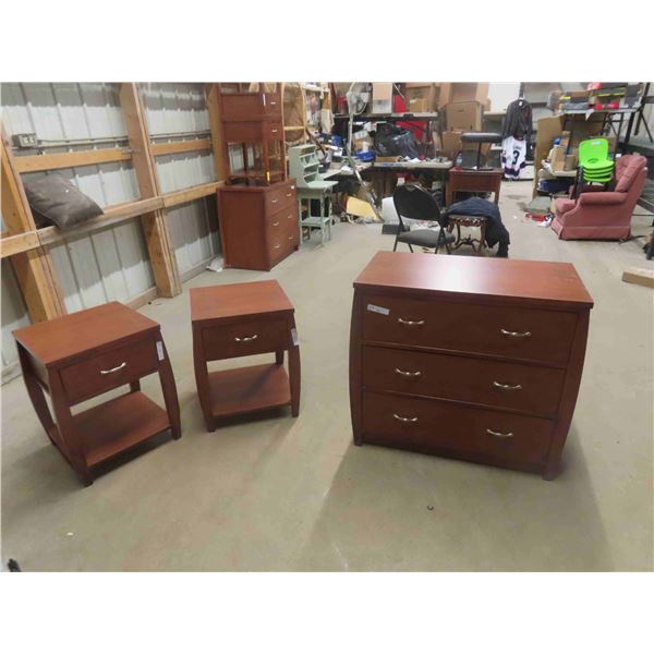 Modern 3 Drawer Dresser 20" x 32" x 34" & 2 Night Stands with Drawer 18" x 18" x 24"