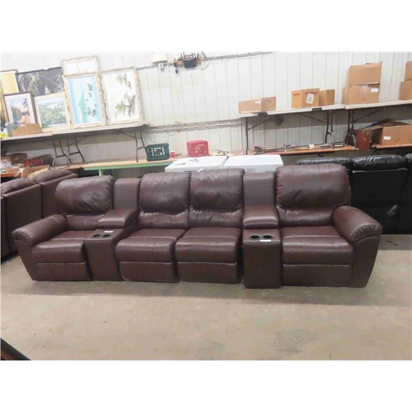 5 pc Leather/ Leather Style Reclining Couch 140" Wide - 1 small tear