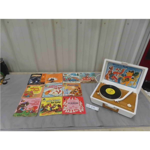 Winnie The Pooh + Tigger Too Kids Portable Record Player + 10 45 RPM Records