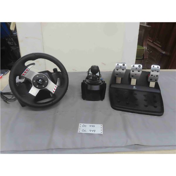 Logitech Steering Wheel, Gear Shift, Gas Pedals, Brake Clutch for Hookup to Computer