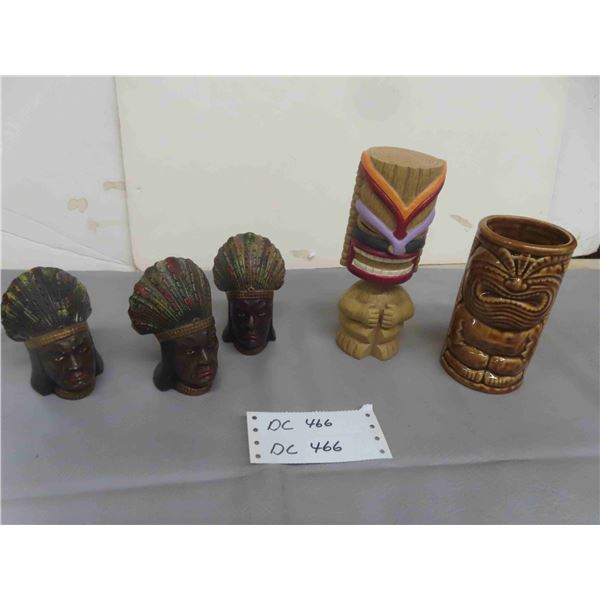 Indigenous Style Salt + Pepper Shakers, Toothpick Holder, Hawaiian Style Bobblehead