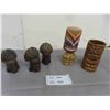 Image 1 : Indigenous Style Salt + Pepper Shakers, Toothpick Holder, Hawaiian Style Bobblehead