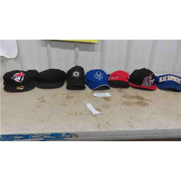 7 Baseball Style Hats ; Maple Leaf's, Jets, Bombers