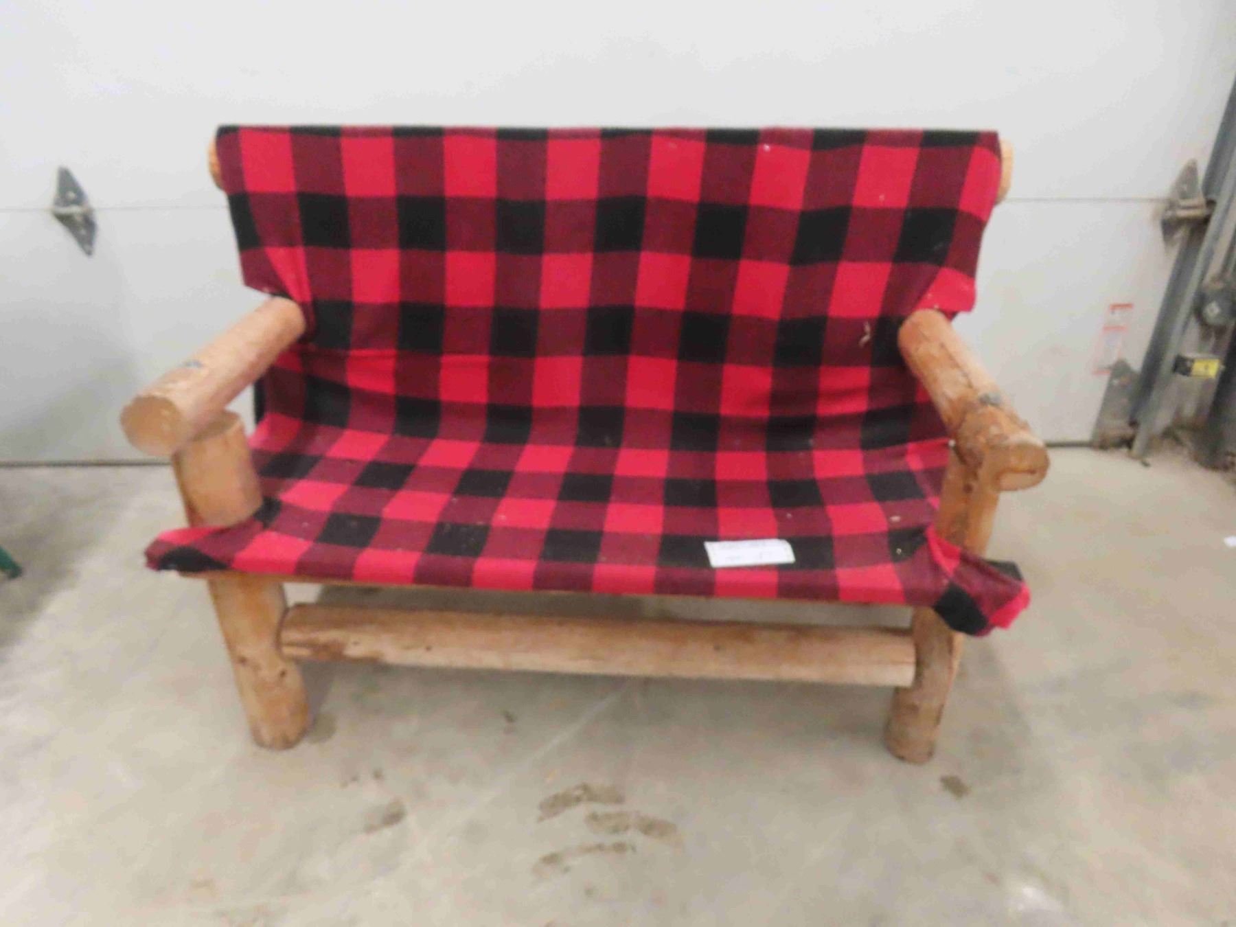 Red Bench Cover Rustic Log Built 2 Seated Bench, Red Plaid Cover is Removable 22
