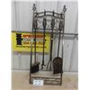 Image 1 : Heavy Duty 4pc Fireplace Tool Set with Bolt to Wall Stand 13.25" x 33"