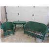 Image 1 : 3pc Wicker Set ; Love Seat 29" x 32" x 57"pl, Chair & Sofa Table 18.5" x 29" x 41" 