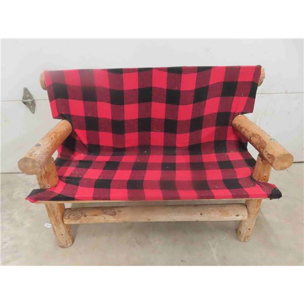 Rustic Log built 2 Seater Bench, Red Plaid Cover is Removeable 22" x 35" x 48"