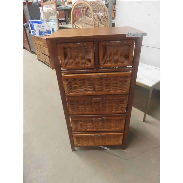 6 Drawer Wood + Wicker Dresser/ Organizer 16" x 23" x 44" 