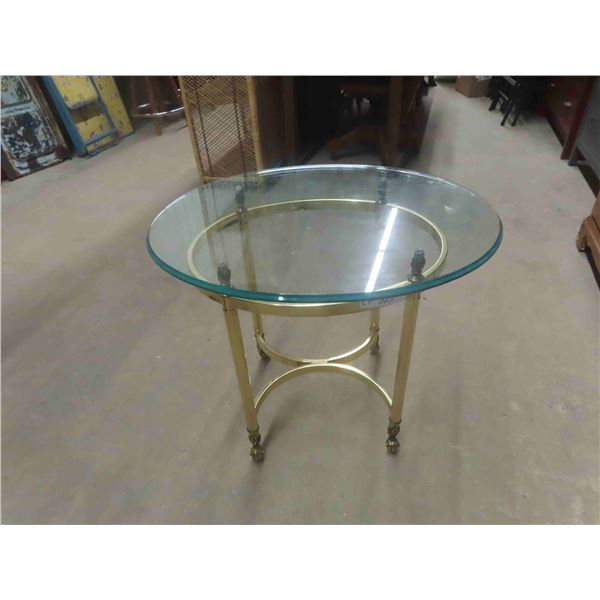 Brass + Glass End Table 22  x 23  x 27  