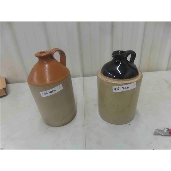 2 Stoneware 1 Gal Jugs - 1 with Pour Lip