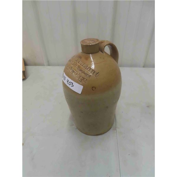 Stoneware Jug with Advertising THOs Tennant Wine + Spirit Merchant