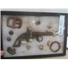 Image 1 : Civil War Relic Pistol Parts, Bullet, Belt Buckle, Ring Hardware 8.5" x 12" Frame