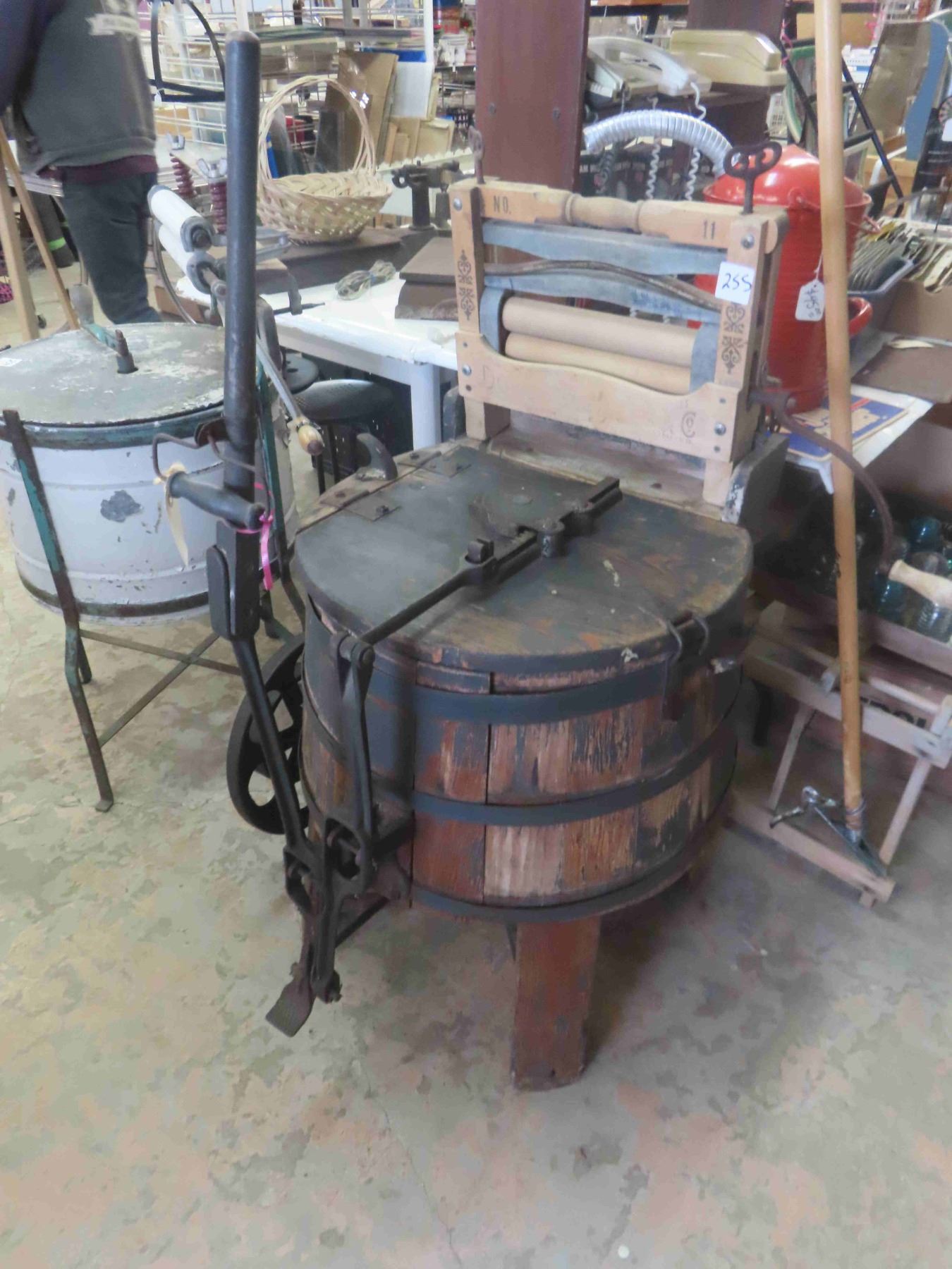 Wood Barrel Style Hand Crank Washing Machine With McSherry Auction wood-barrel-style-hand-crank-washing-machine-with-mcsherry-auction