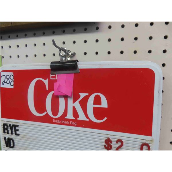 Coca Cola Plastic Menu Board 23'' x 14 1/2''