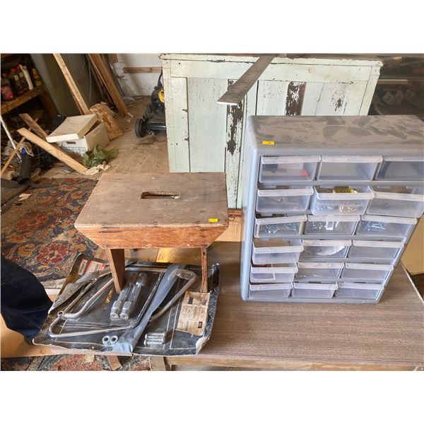 Assortment Of Hardware And Foot Stool
