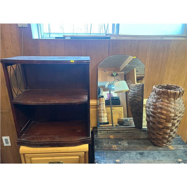 Small Shelf With Wicker Basket And Mirror