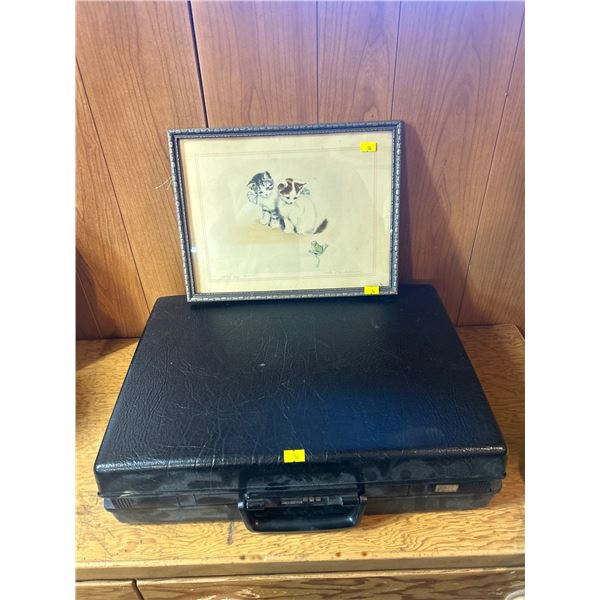 Kittens With Frog Friend Framed Priny And Vintage Locking Briefcase