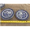Image 2 : Lot of Royal Wessex Blue Willow dishes.  4 soup bowls, 6 7" sandwich plates.  Made in England.  No c