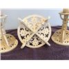 Image 3 : Vintage trio carved wood hand scrolled candlestick holders.  One 9 ½", two 7 ½"