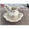 Image 1 : Vintage pitcher and basin.  Rose pattern with gold trim.  No chips or cracks.