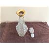 Image 2 : Vintage cut glass decanter with stopper.  Gold trim. 11" tall, 14 1/2" tall with stopper