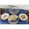 Image 1 : Large  Serving bowl with chrome plated top ring, 3 luncheon plates various