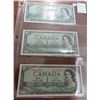 Lot of 3 Consecutive Serial Number 1954 Modified Portrait $1 notes. Beattie-Rasminsky signatures. U/