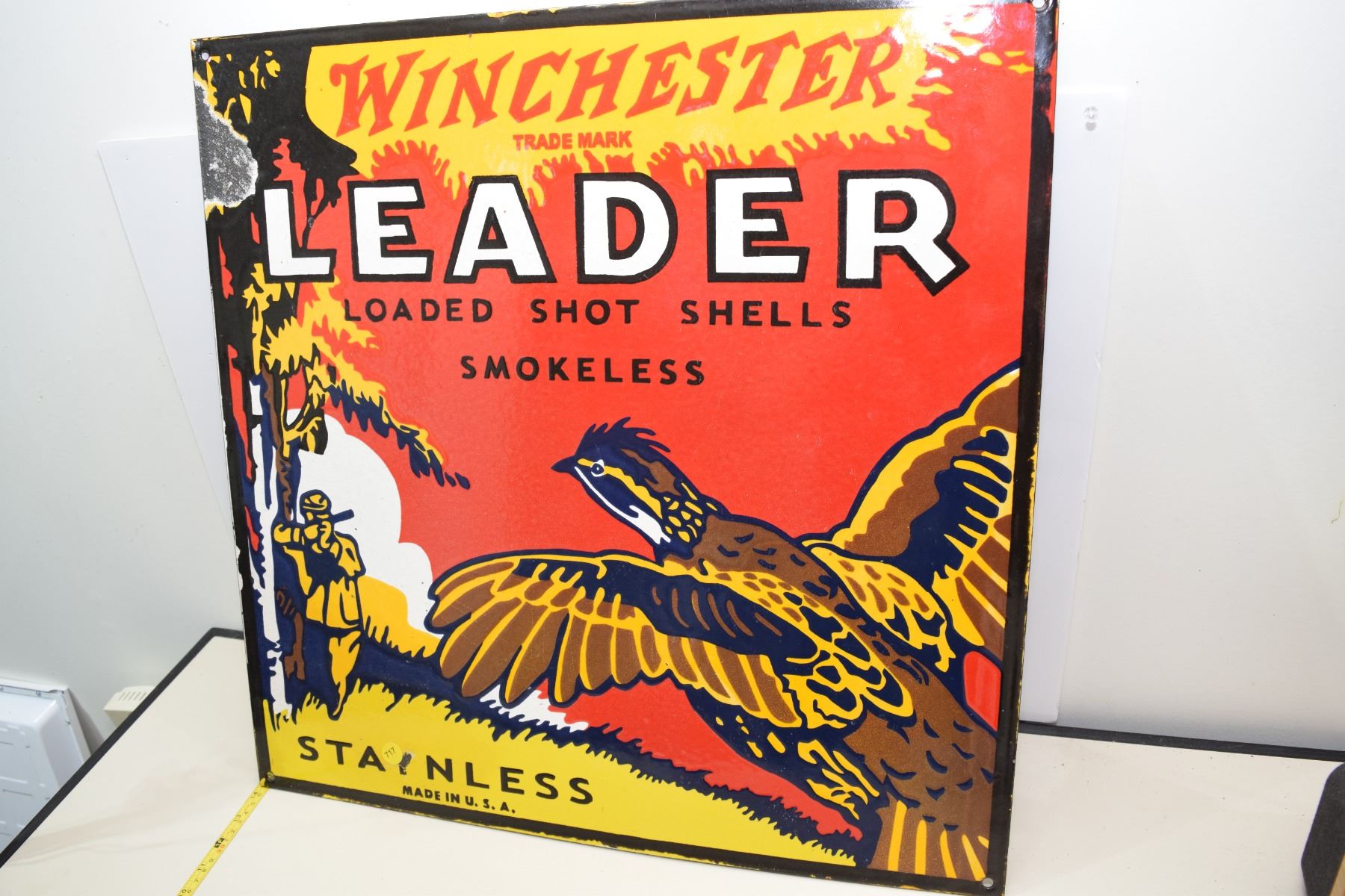 Winchester 2 sided shotgun shell porcelain sign 24