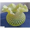 Image 4 : Fenton uranium opalescent vaseline hobnail glass vase - glows! - approx. 5x5 1/4 inches