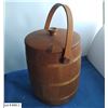 Image 1 : Folk Art all-wood handmade lard pail - signed on bottom, 9 inches diameter, 12 inches tall