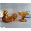 Image 2 : Amber glass pedestal Hen-on-the-Nest - approx. 7 in. across, 9 in. tall