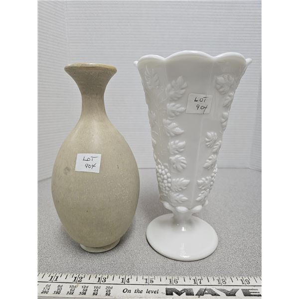 Hobnob milk glass and pottery vases