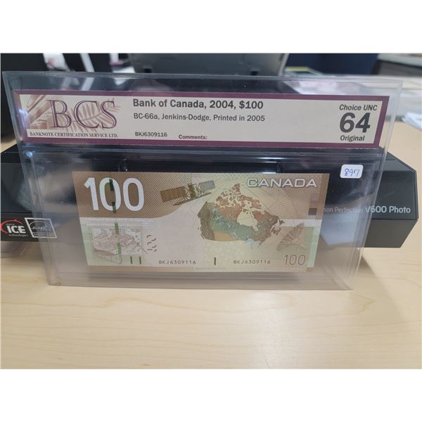 2004 Bank of Canada $100 BCS graded CH UNC-64