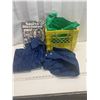 Image 1 : yellow tote w/ never used XL rain gear, book, and joists