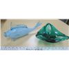 Image 1 : blue blown glass fish (cracked, see pics) and green glass decorative bowl