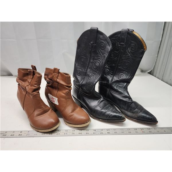 Black cowboy boots (sz 9) & Ladies heeled boots (sz 8)