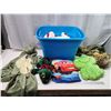 Image 1 : Tub of misc. kids items - sz 4-6x dino costume, stuffed animals, blow up dinosaur, etc.