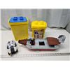 Image 1 : Legos lot - Boat, bomadier, 2 Lego containers - filled with Lego pieces