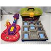 Image 1 : Misc. toys - Container of bricks, Bank shaped blocks holder and guitar toy