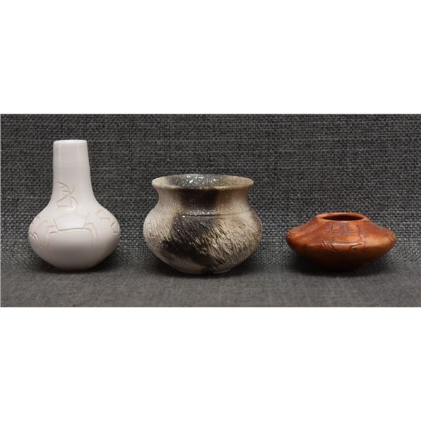 THREE POTTAWATOMI/KICKAPOO INDIAN POTTERY BOWLS PAPHONEE