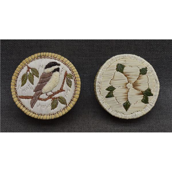 TWO WOODLAND INDIAN BIRCH BARK CONTAINERS
