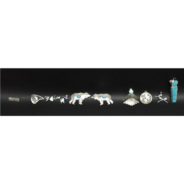 NINE NAVAJO AND HOPI INDIAN PINS/ PENDANTS