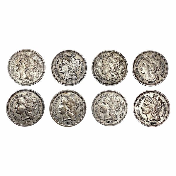 [8] US Nickel 3 Cents [[5] 1868, 1869, 1872, 1881]